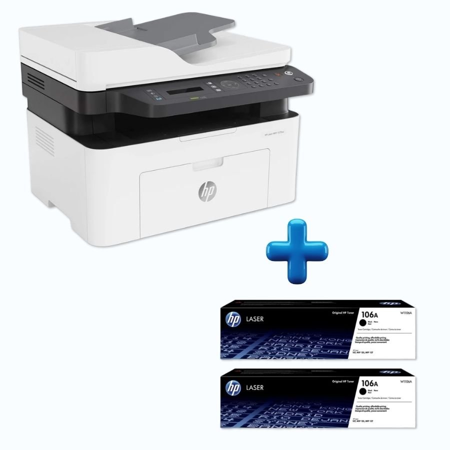 HP Laser MFP 137fnw Drucker + 2 Original HP 106A Toner